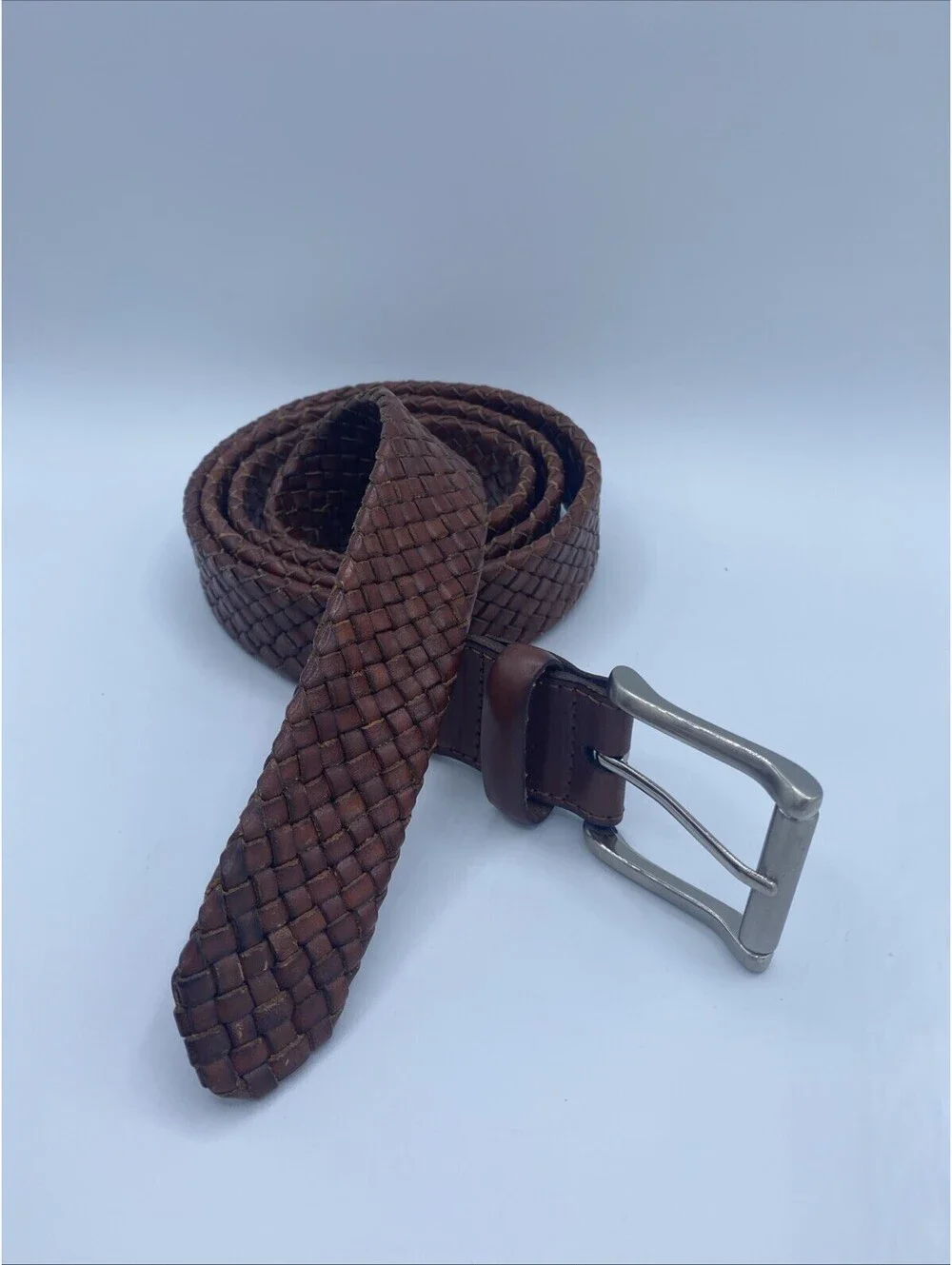 Vg Trafalgar Belt Braided Brown Genuine Leather 44/110 Silver Tone Hardware